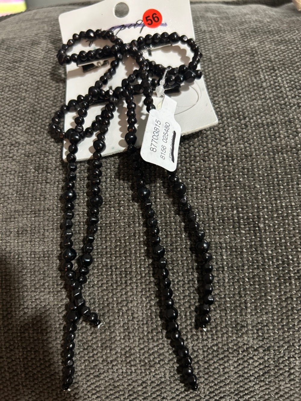 NWT Free people black large beads bow pin hair clips